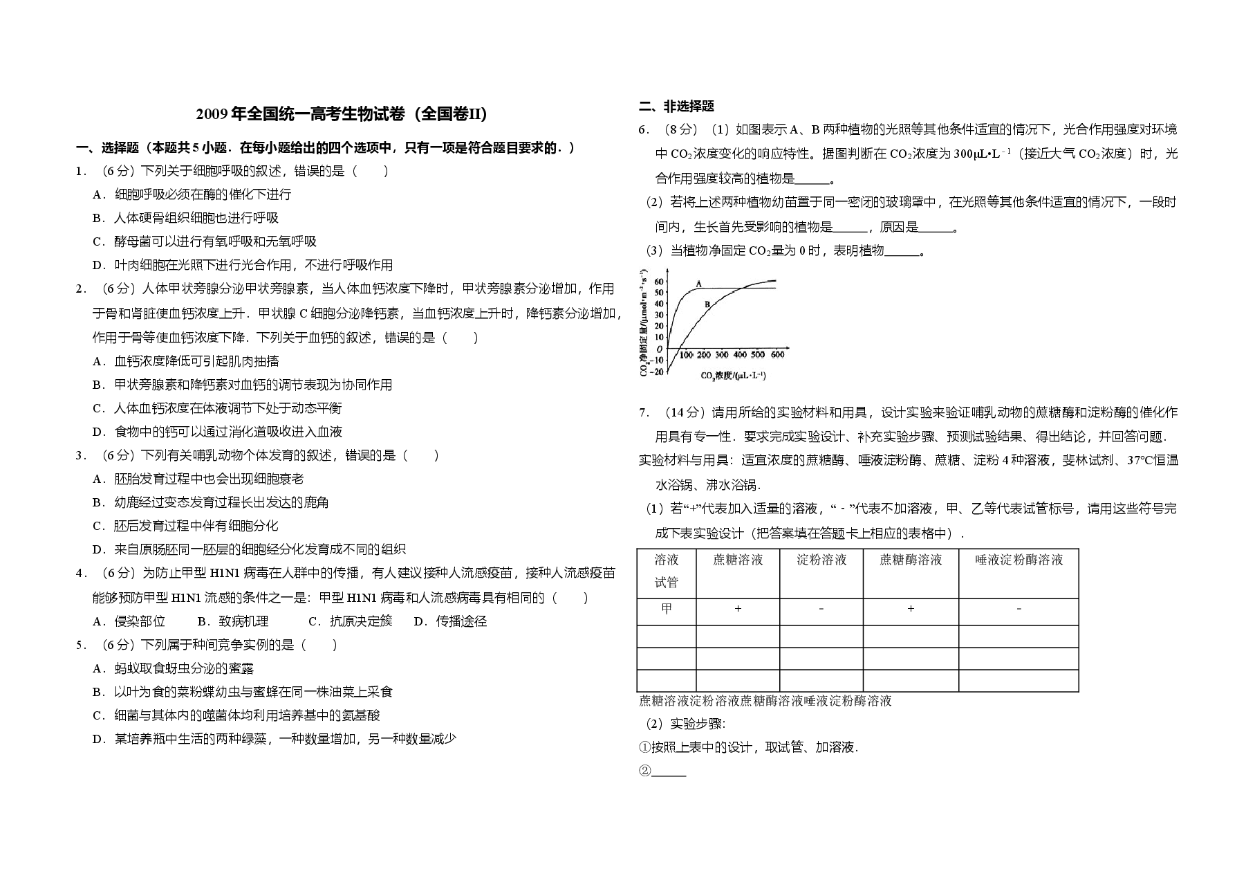 2009年全国统一高考生物试卷(全国卷ⅱ)(原卷版).doc,第1页预览