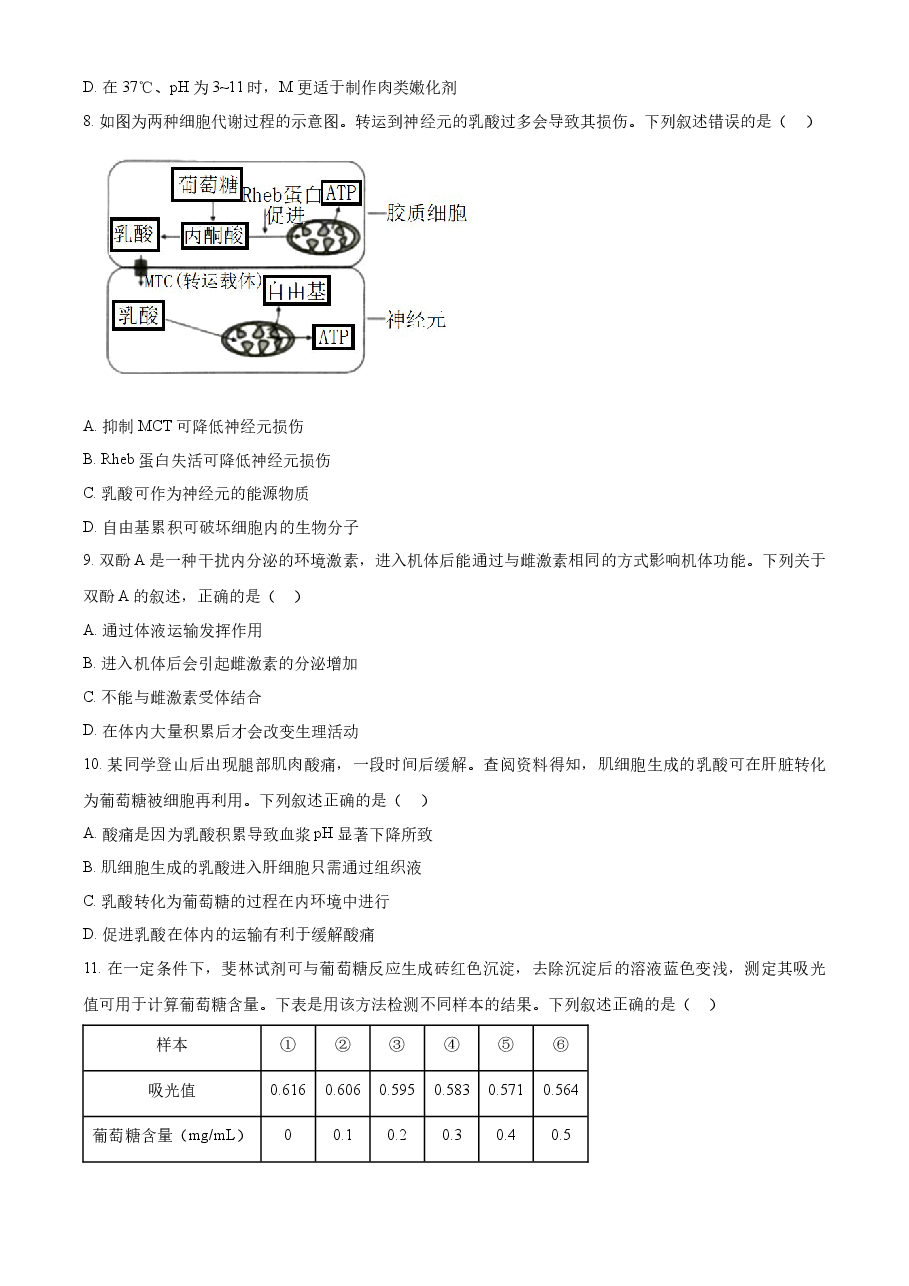 精品解析:2022年重庆市普通高等学校全国统一招生选择性考试生物试题(原卷版).docx,第3页预览