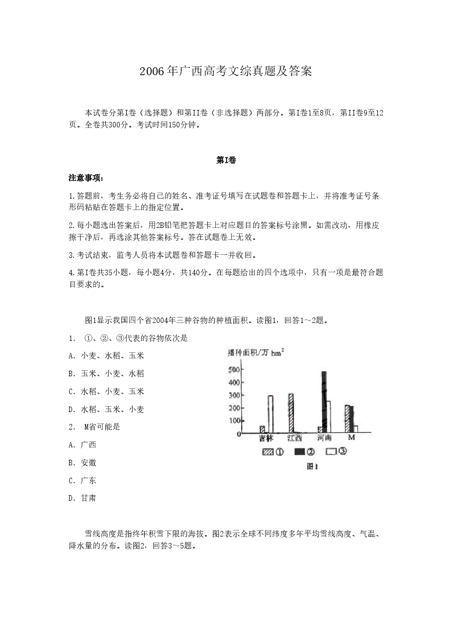 2006年广西高考文综真题及答案.doc,第1页预览