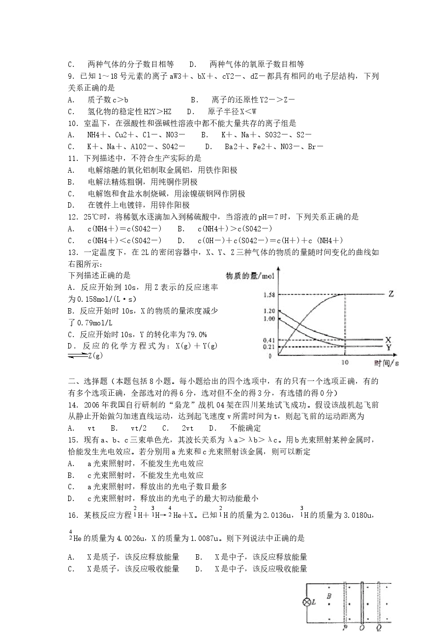 2006年四川高考理综真题及答案.doc,第2页预览