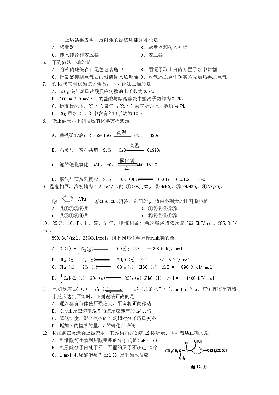 2006年重庆高考理综真题及答案.doc,第2页预览