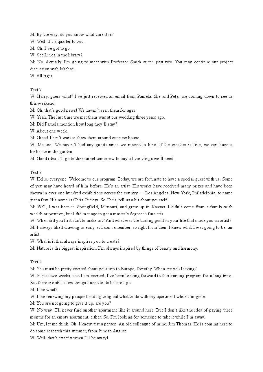 2016年全国卷II高考英语听力试题原文及音频MP3(含解析).doc,第4页预览
