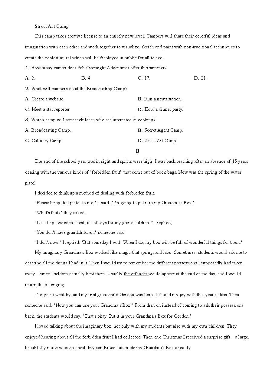 精品解析:2020年海南省高考英语试卷(新高考全国II卷)(原卷版).doc,第4页预览