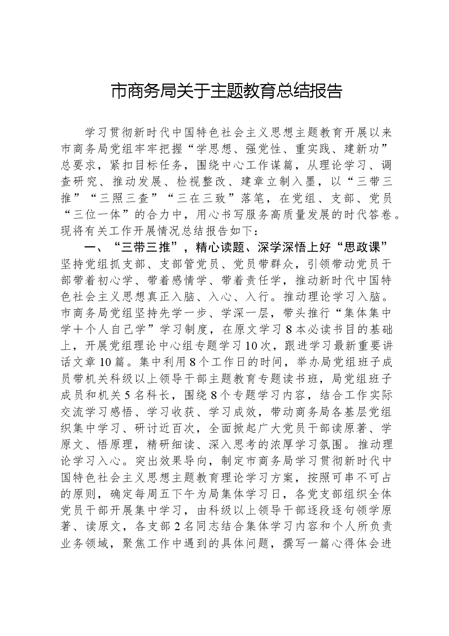 市商务局关于主题教育总结报告.docx,第1页预览