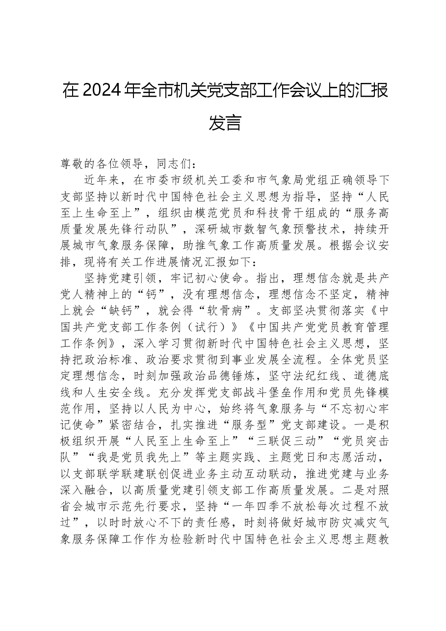 在2024年全市机关党支部工作会议上的汇报发言.docx,第1页预览