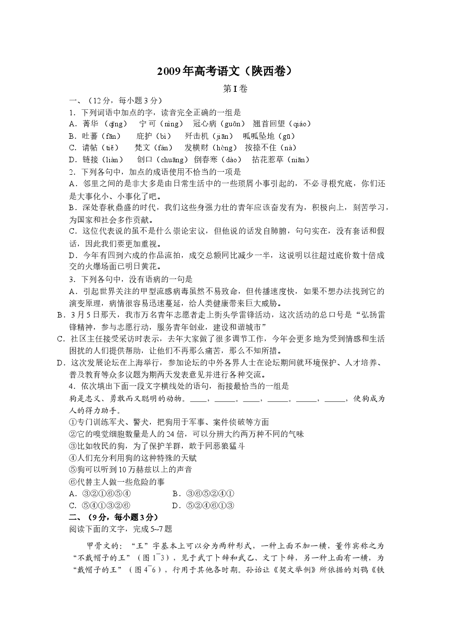 2009陕西省高考语文试题及答案.doc,第1页预览