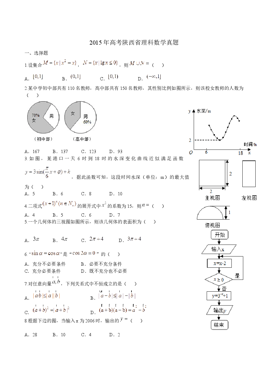 2015年陕西高考理科数学试题及答案.docx,第1页预览