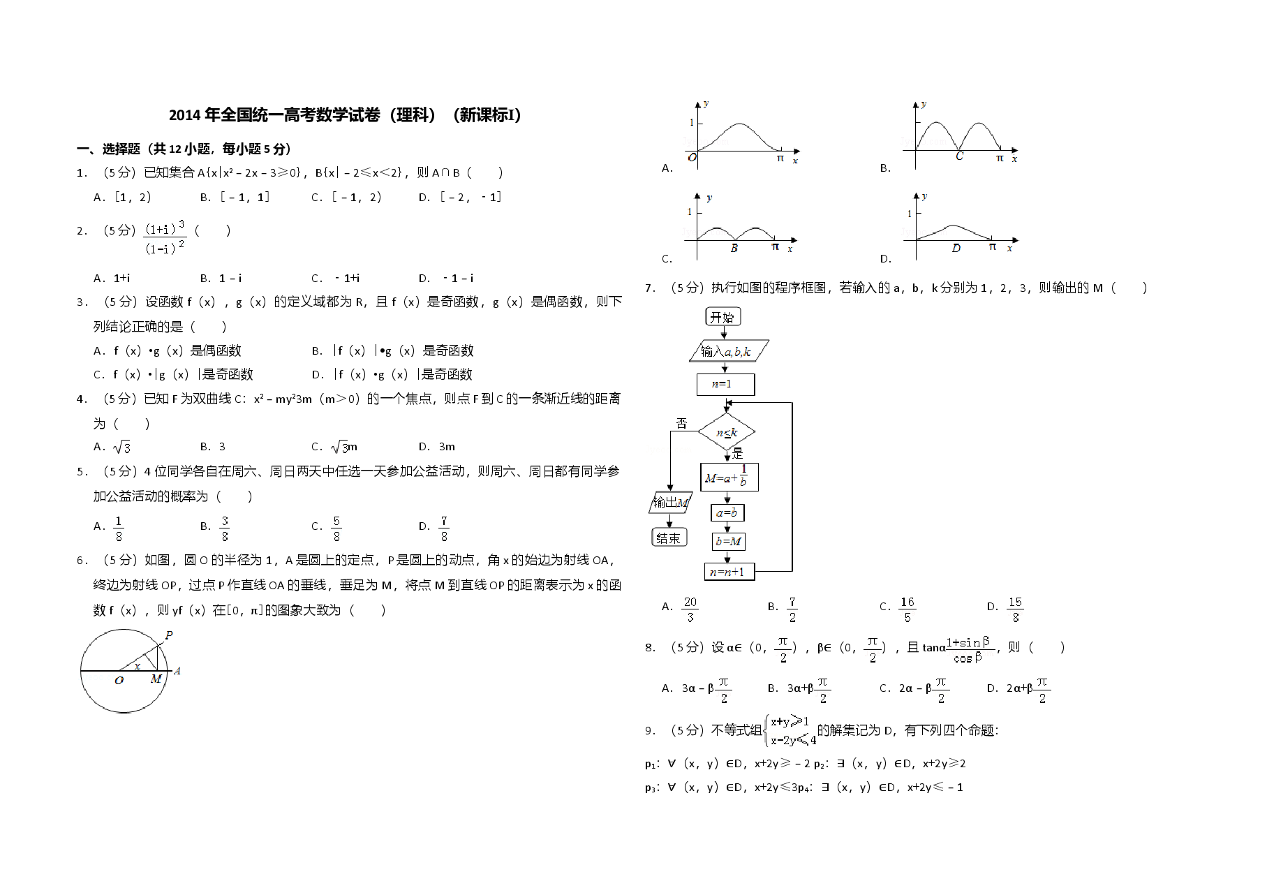 2014年全国统一高考数学试卷(理科)(新课标ⅰ)(原卷版).doc,第1页预览