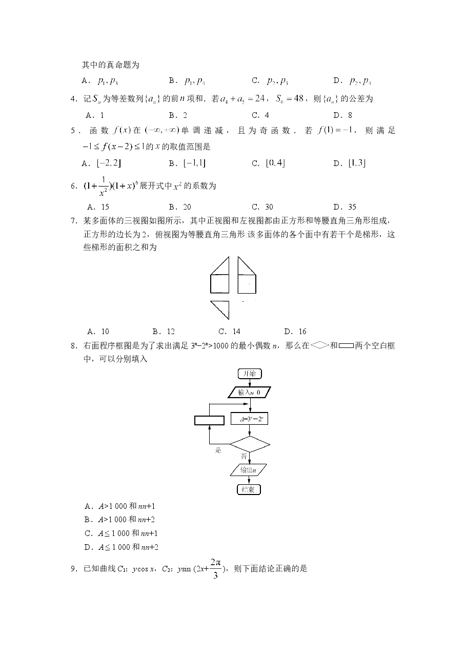 2017年湖南高考理科数学试题及答案.doc,第2页预览