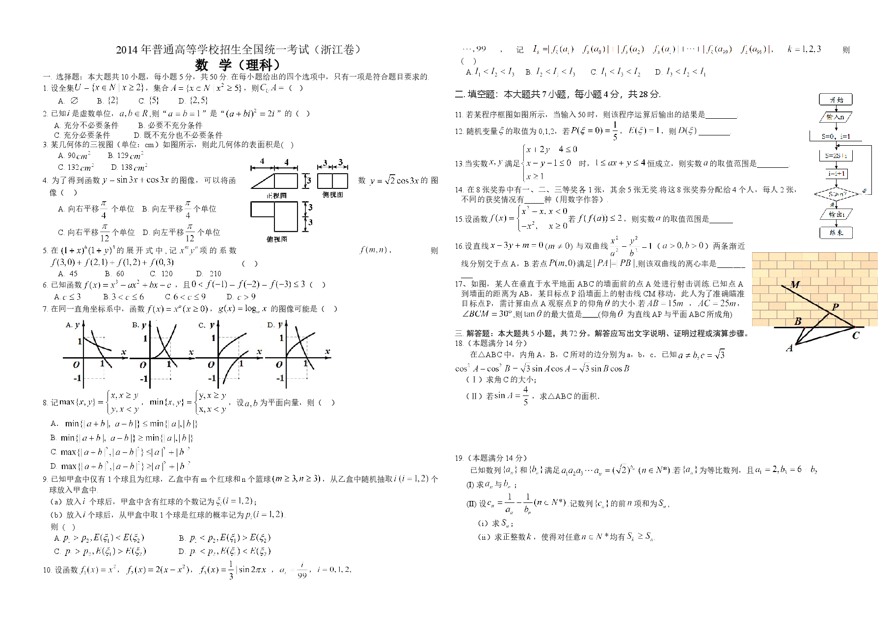 2014年浙江省高考数学【理】(原卷版).doc,第1页预览