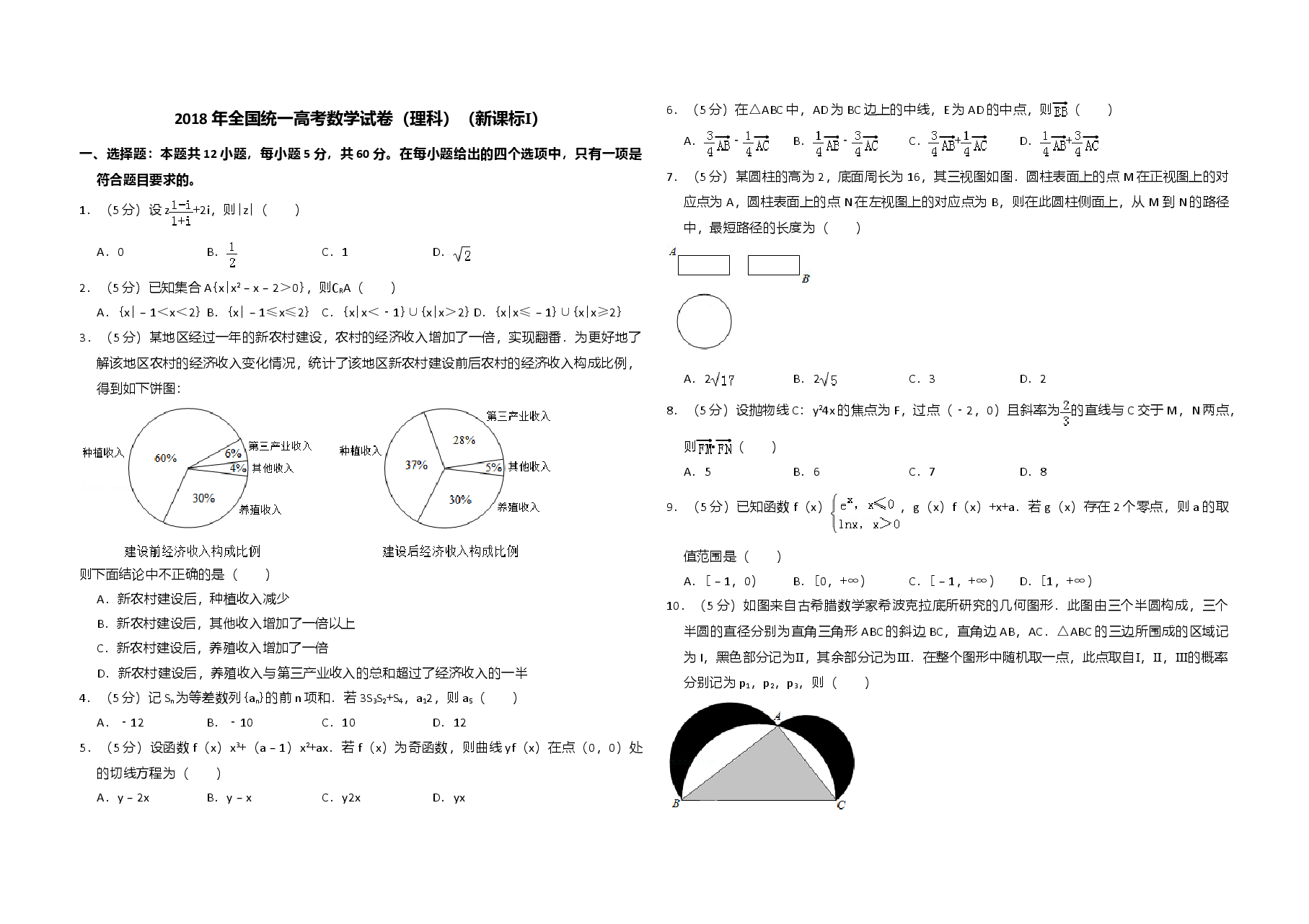 2018年全国统一高考数学试卷(理科)(新课标ⅰ)(原卷版).doc,第1页预览