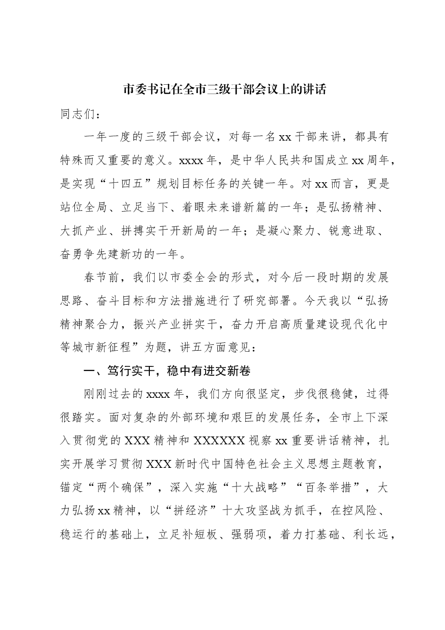 (2篇)市委书记、市长在2024年全市三级干部会议上的讲话.docx,第2页预览