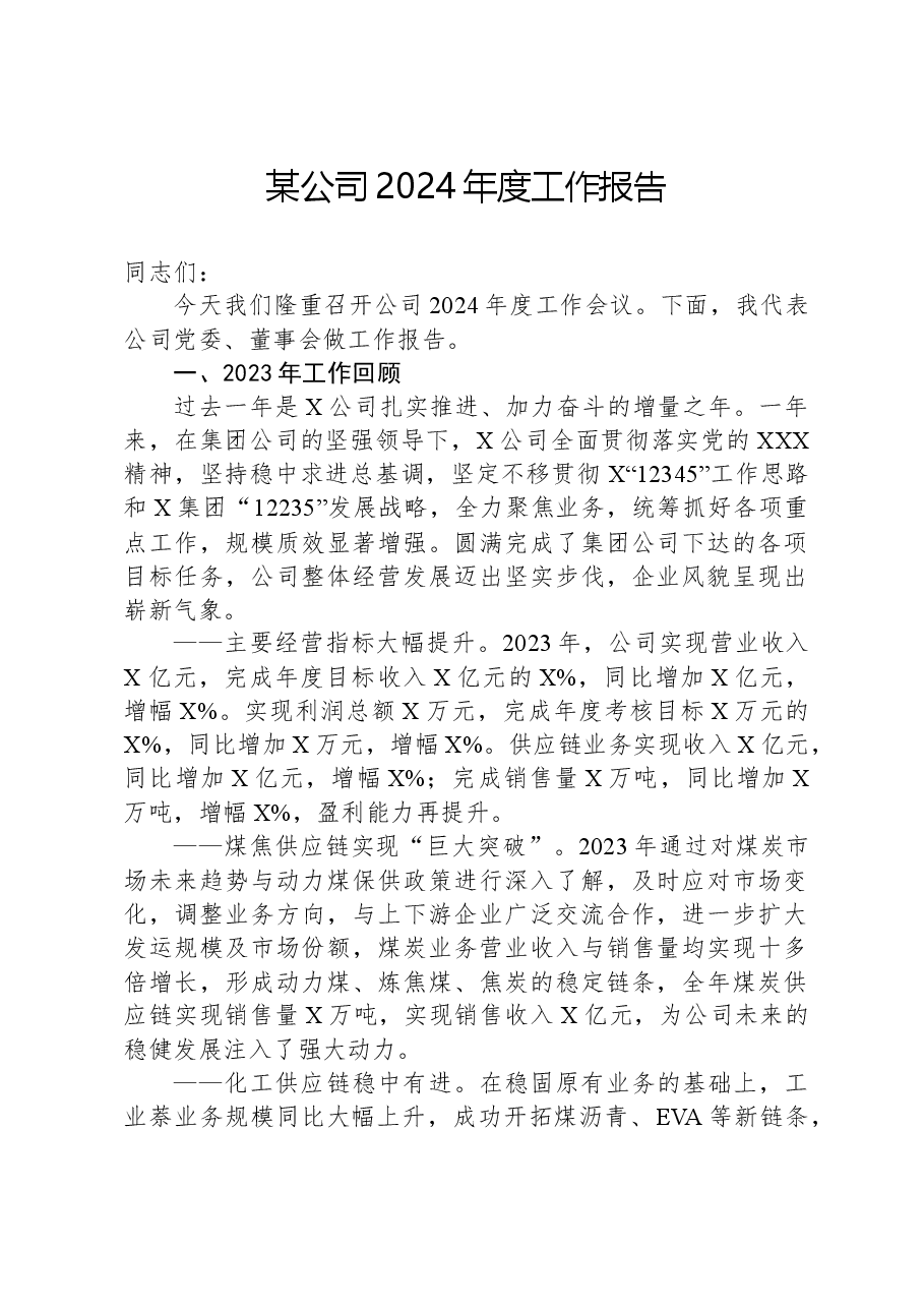 某公司2024年度工作报告.docx，第1页预览