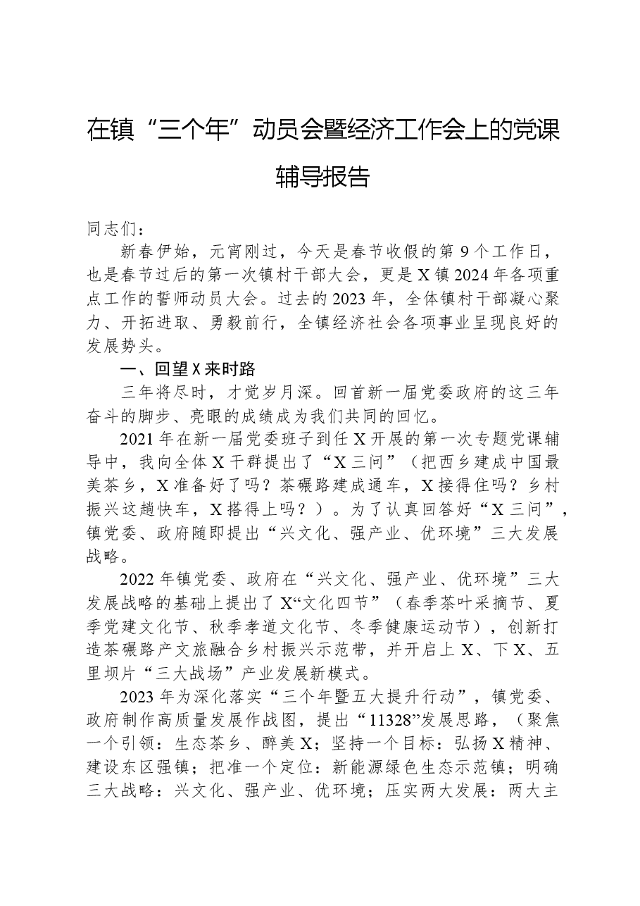 在镇“三个年”动员会暨经济工作会上的党课辅导报告.docx，第1页预览