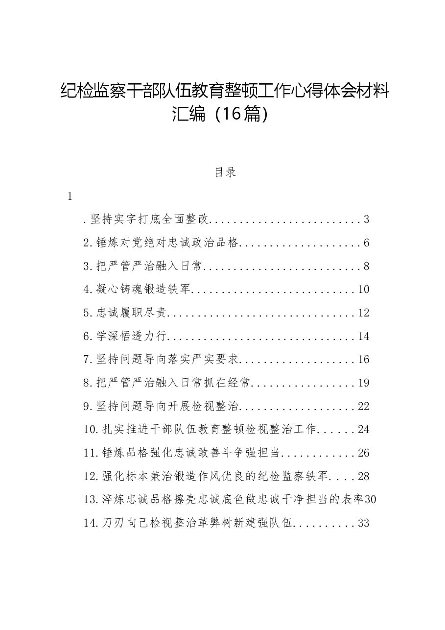 纪检监察干部队伍教育整顿工作心得体会材料汇编(16篇).docx,第1页预览