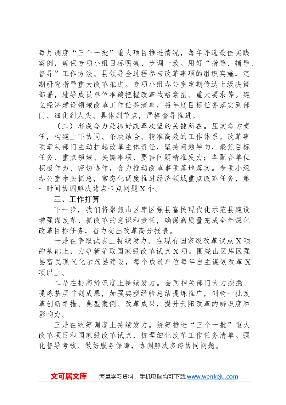经济体制小组(县政府办公室)改革工作经验交流发言材料.docx,第2页预览