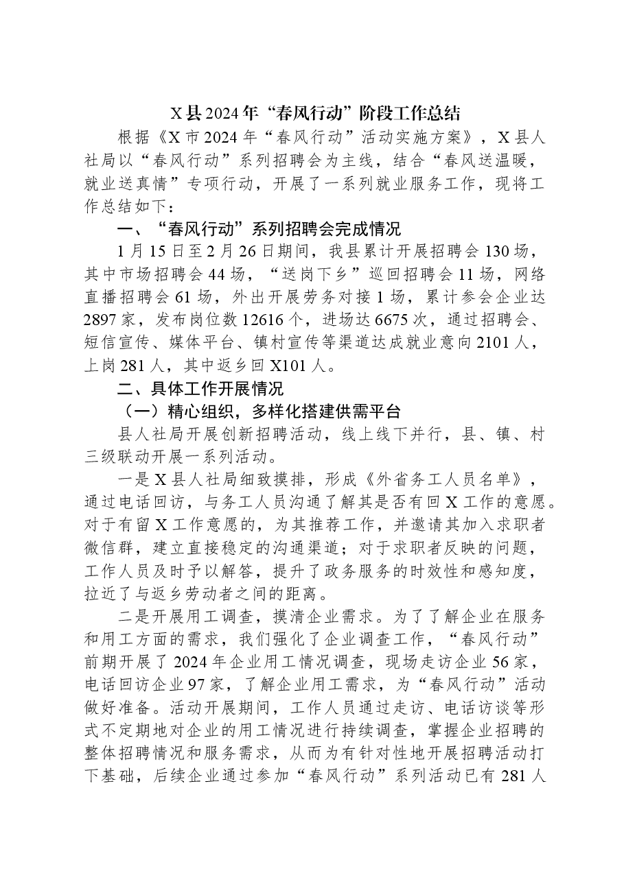 X县2024年“春风行动”阶段工作总结.docx,第1页预览