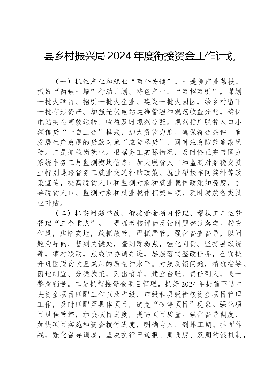 县乡村振兴局2024年度衔接资金工作计划.docx，第1页预览