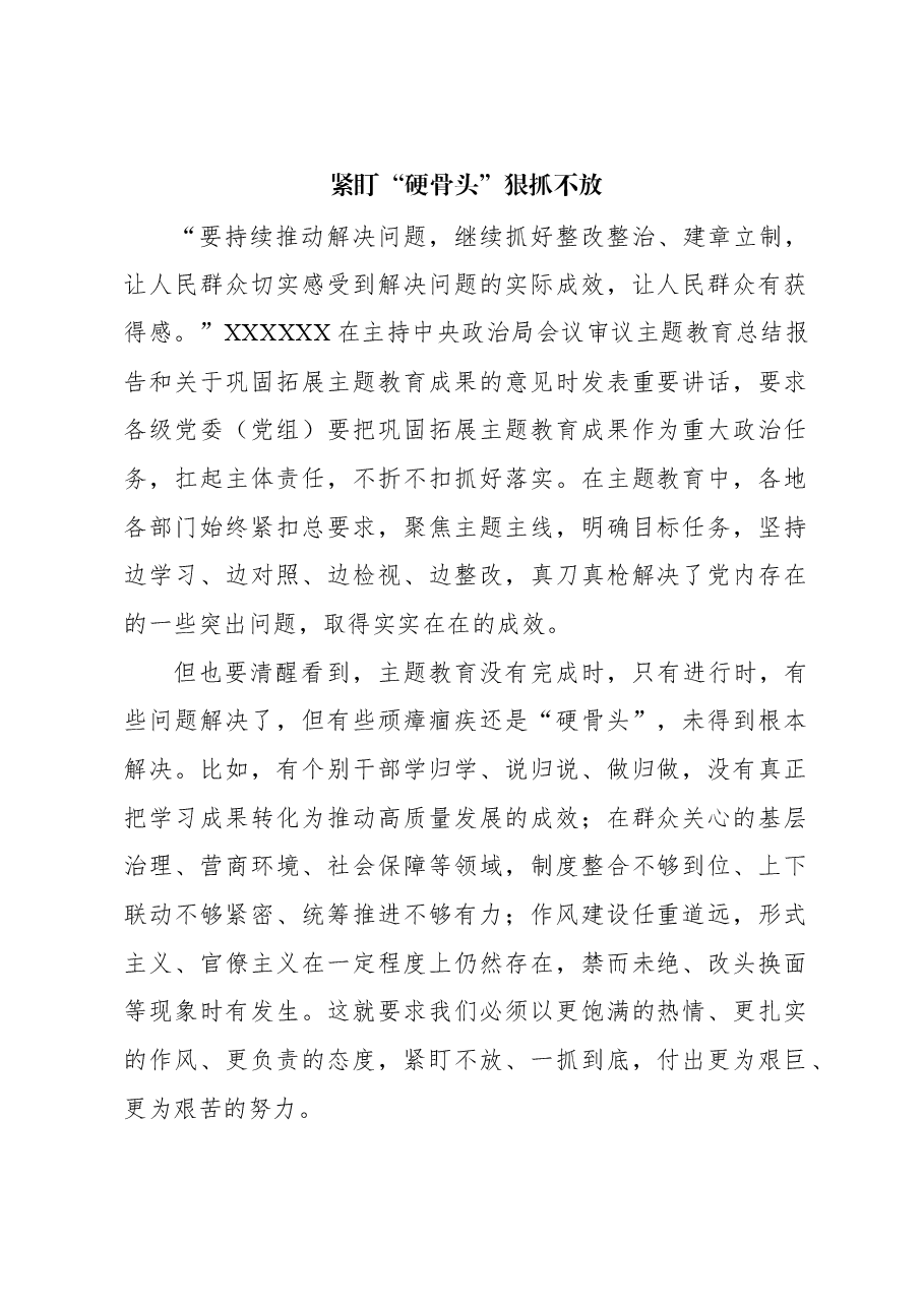 心得体会:紧盯“硬骨头”狠抓不放.docx,第1页预览