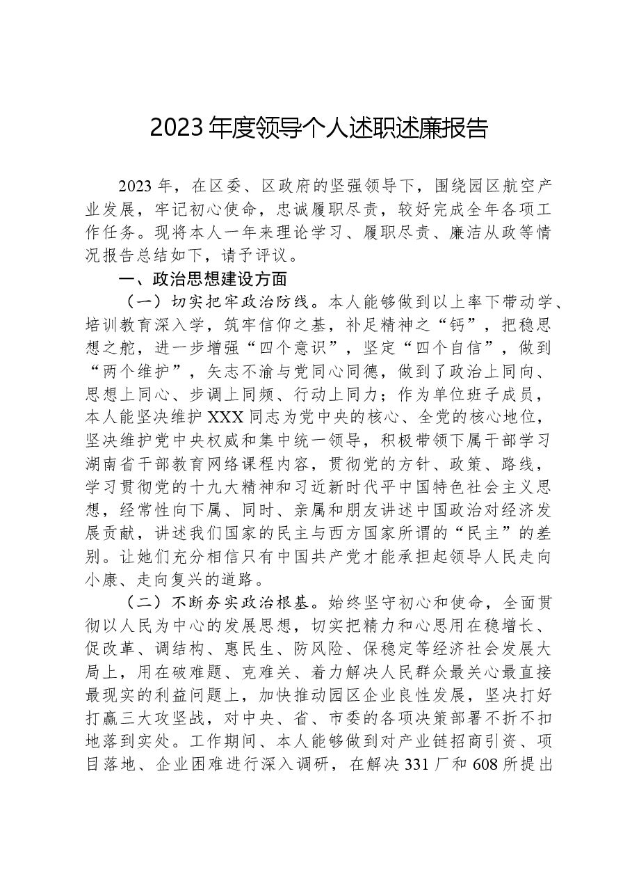 2023年度领导个人述职述廉报告.docx，第1页预览