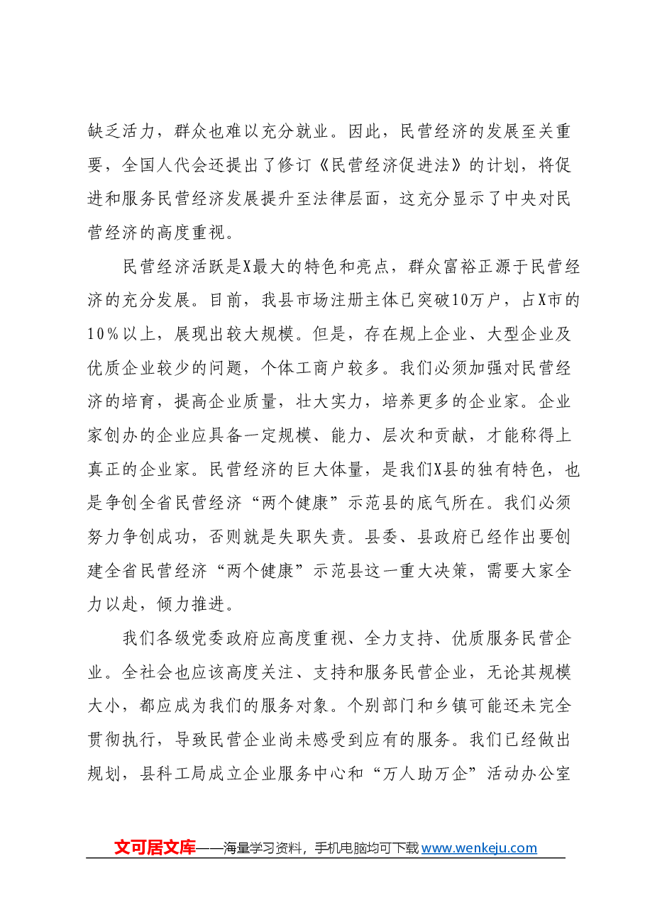 在县政协会议分组讨论上的讲话(民营经济).docx,第2页预览