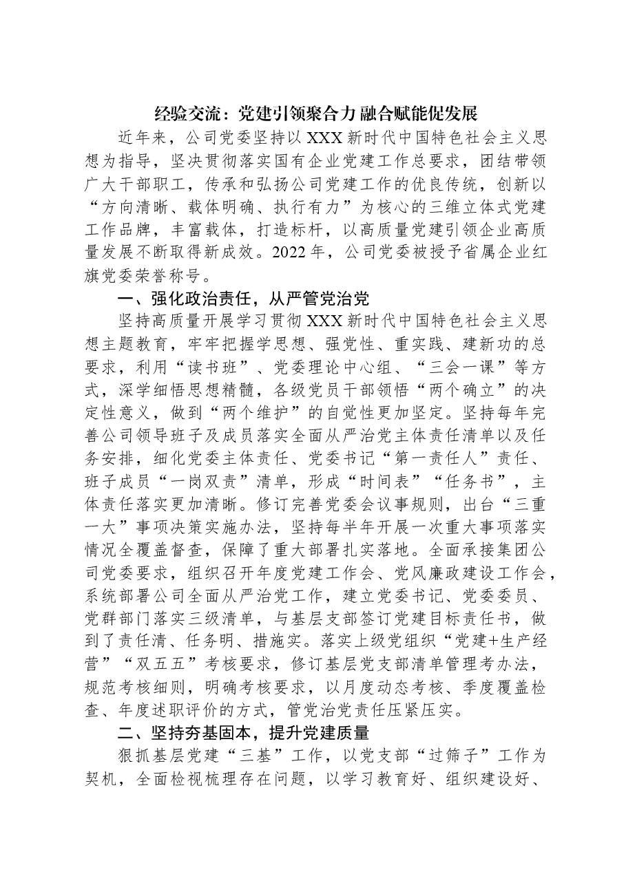 经验交流:党建引领聚合力,融合赋能促发展.docx,第1页预览