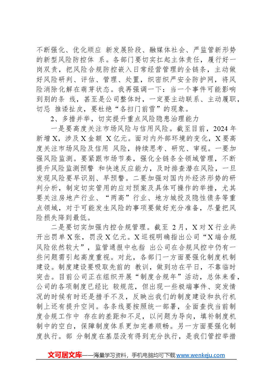 2024年在公司风险管理委员会上的风控讲话.docx,第3页预览