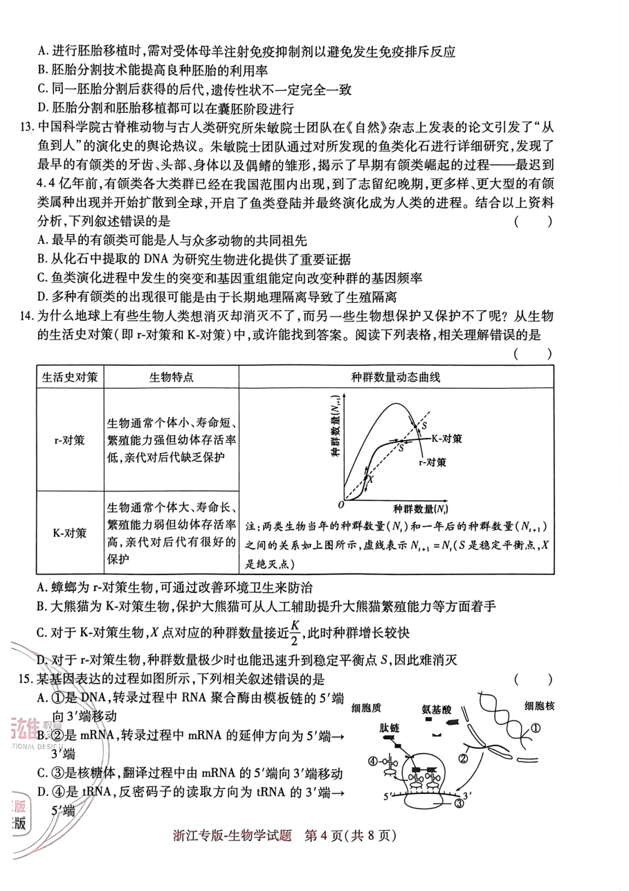 高考押题卷2023--浙江专版-生物学.pdf,第4页预览