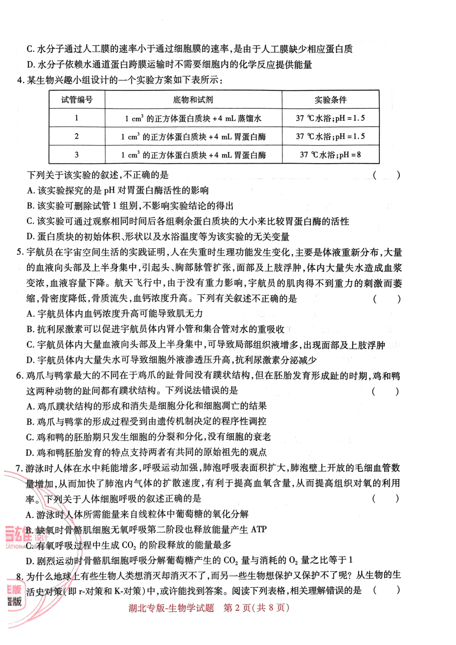 高考押题卷2023--湖北专版-生物学.pdf,第2页预览