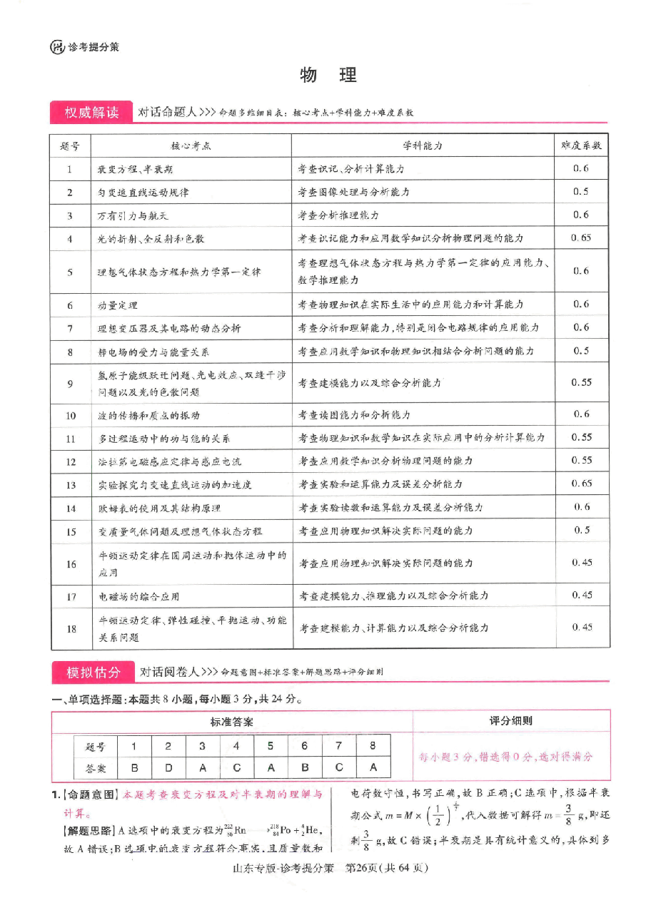 【3】《 高考押题卷》-山东专版:物理-答案解析.pdf,第1页预览
