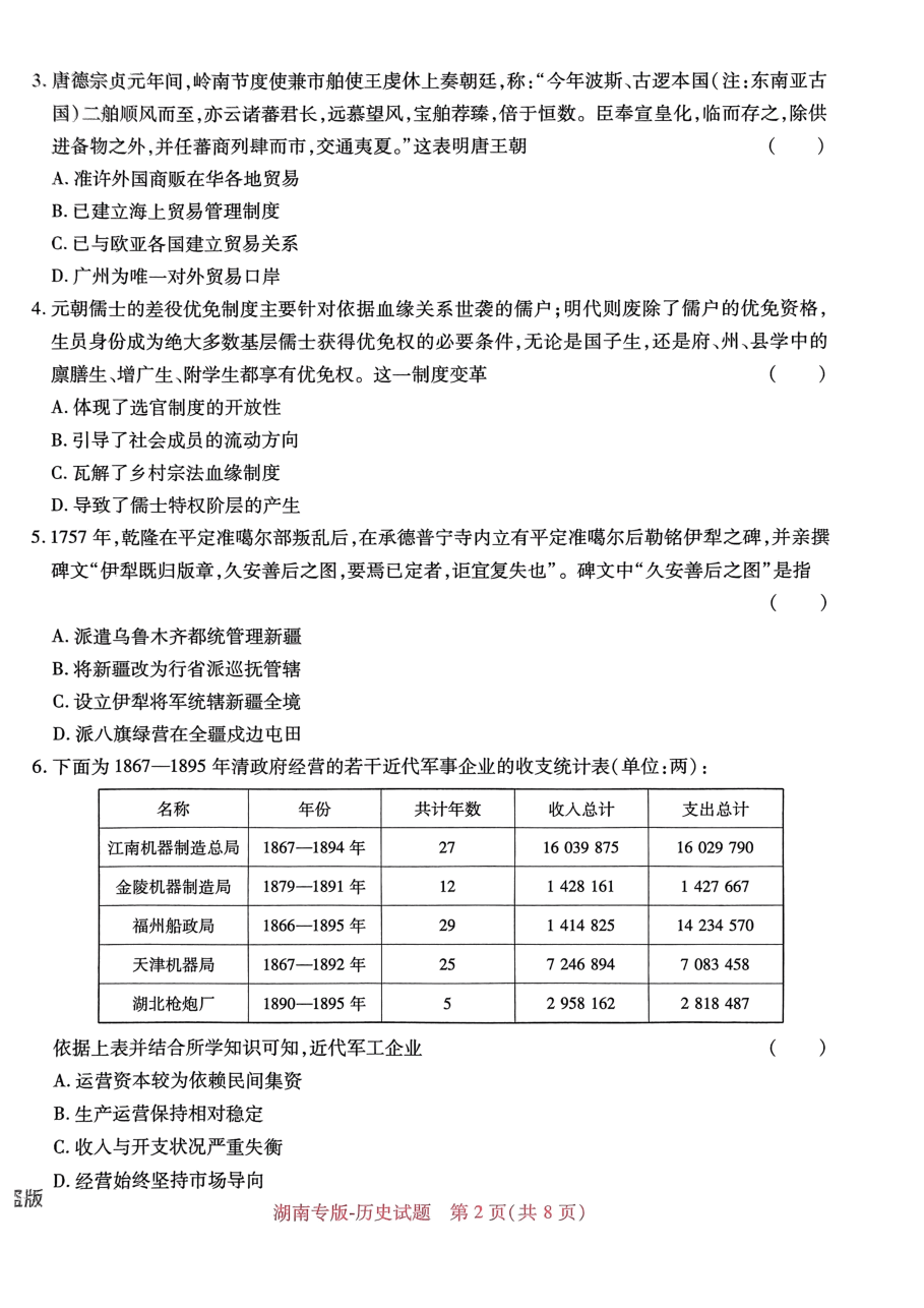 高考押题卷2023-湖南历史.pdf,第2页预览