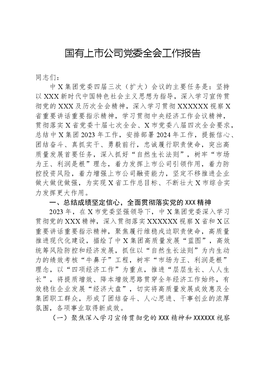 国有上市公司党委全会工作报告.docx，第1页预览
