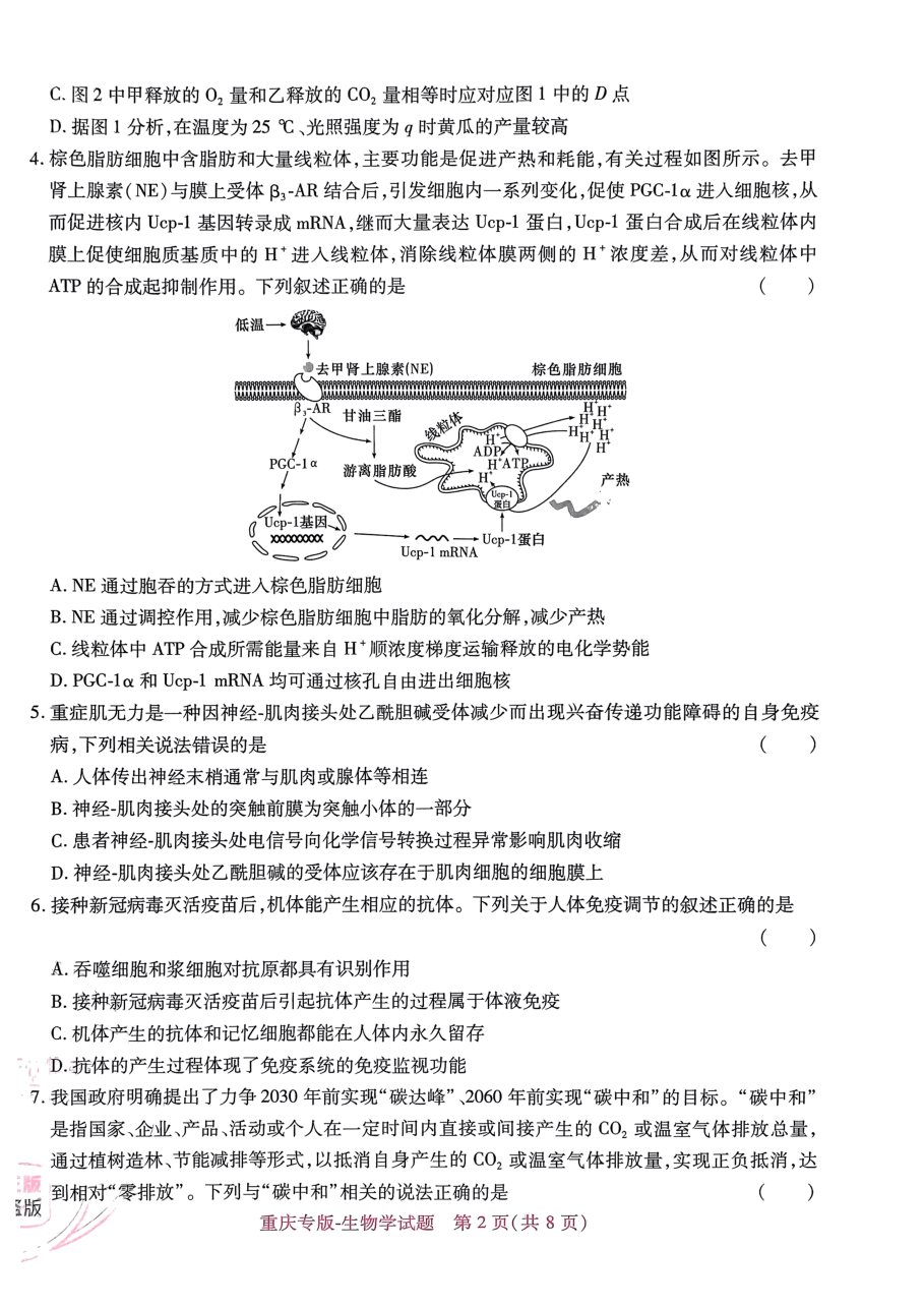 高考押题卷2023-重庆专版-生物.pdf，第2页预览
