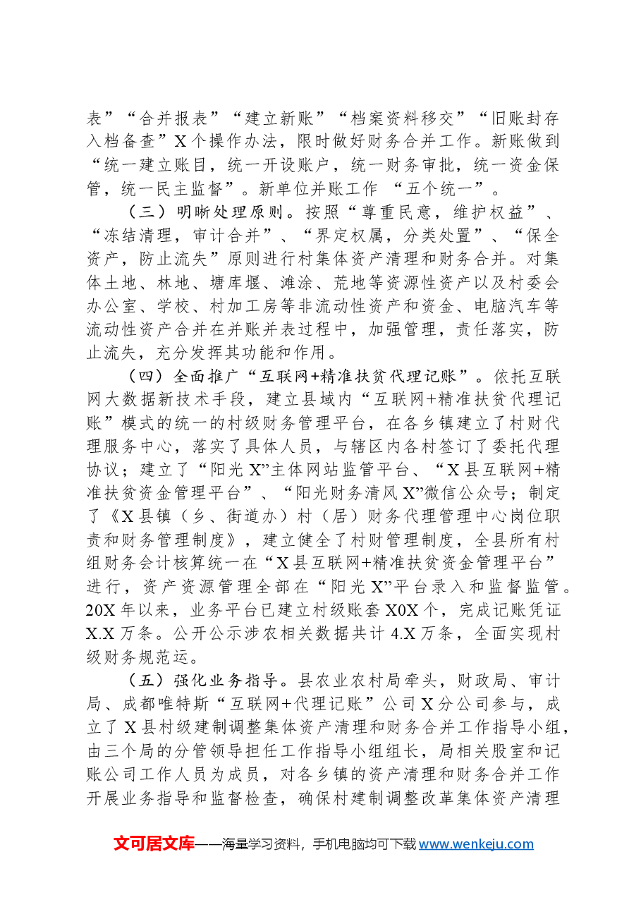 关于集体资产清理和财务合并工作情况汇报.docx,第2页预览