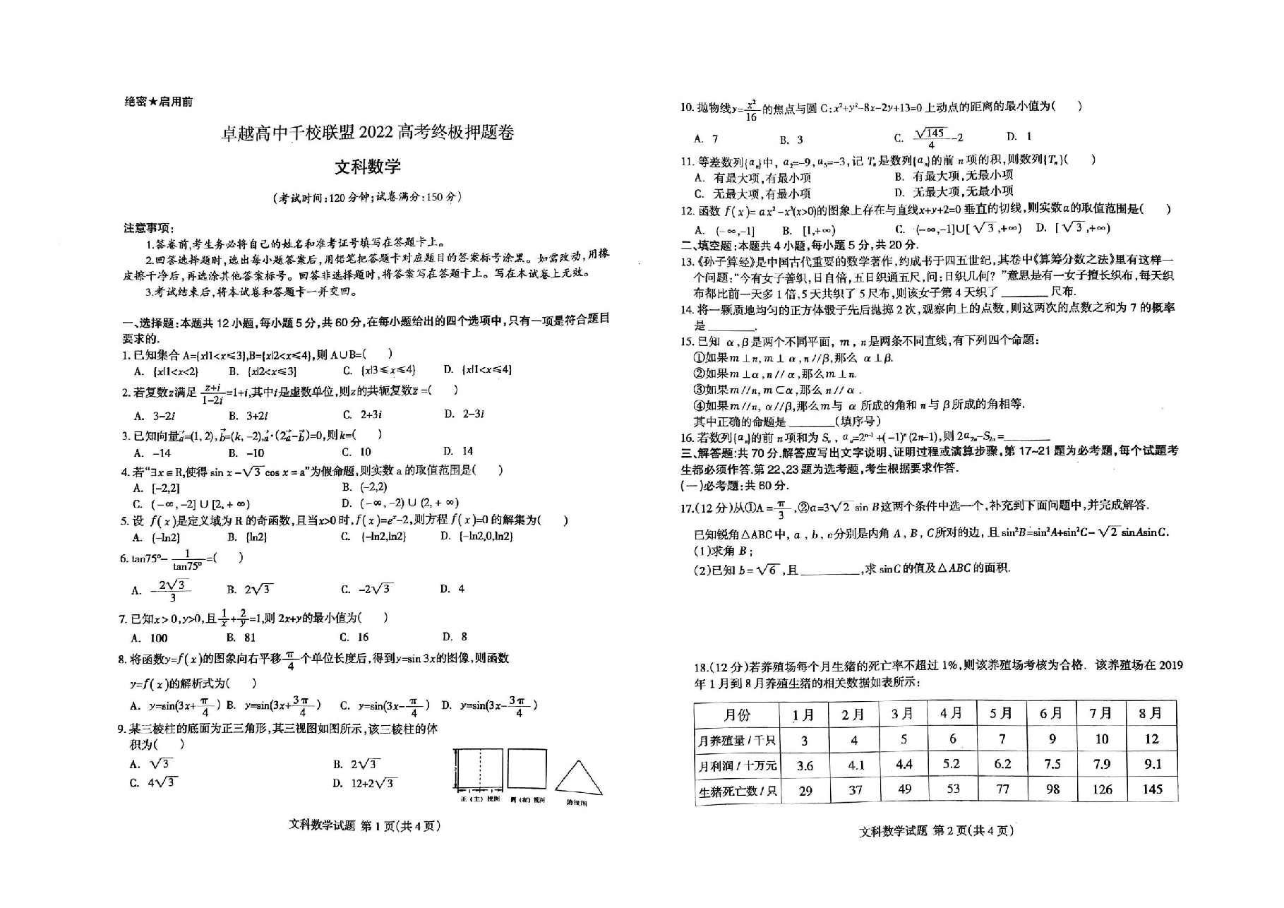 【2022年】高考押题卷王HXiong-终极押题-文数【全国卷】.pdf,第1页预览