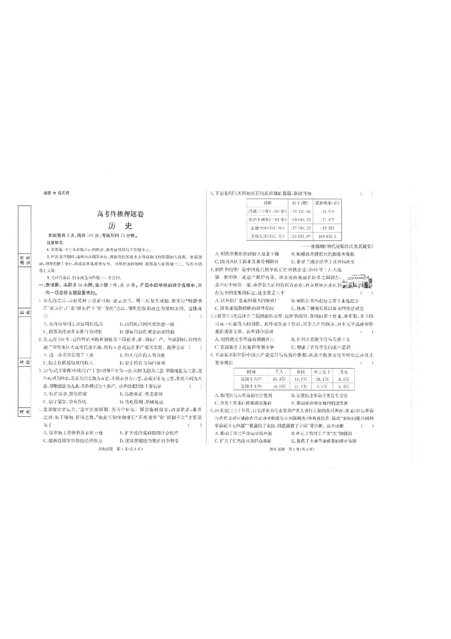 【2022年】高考押题卷历史.pdf,第1页预览