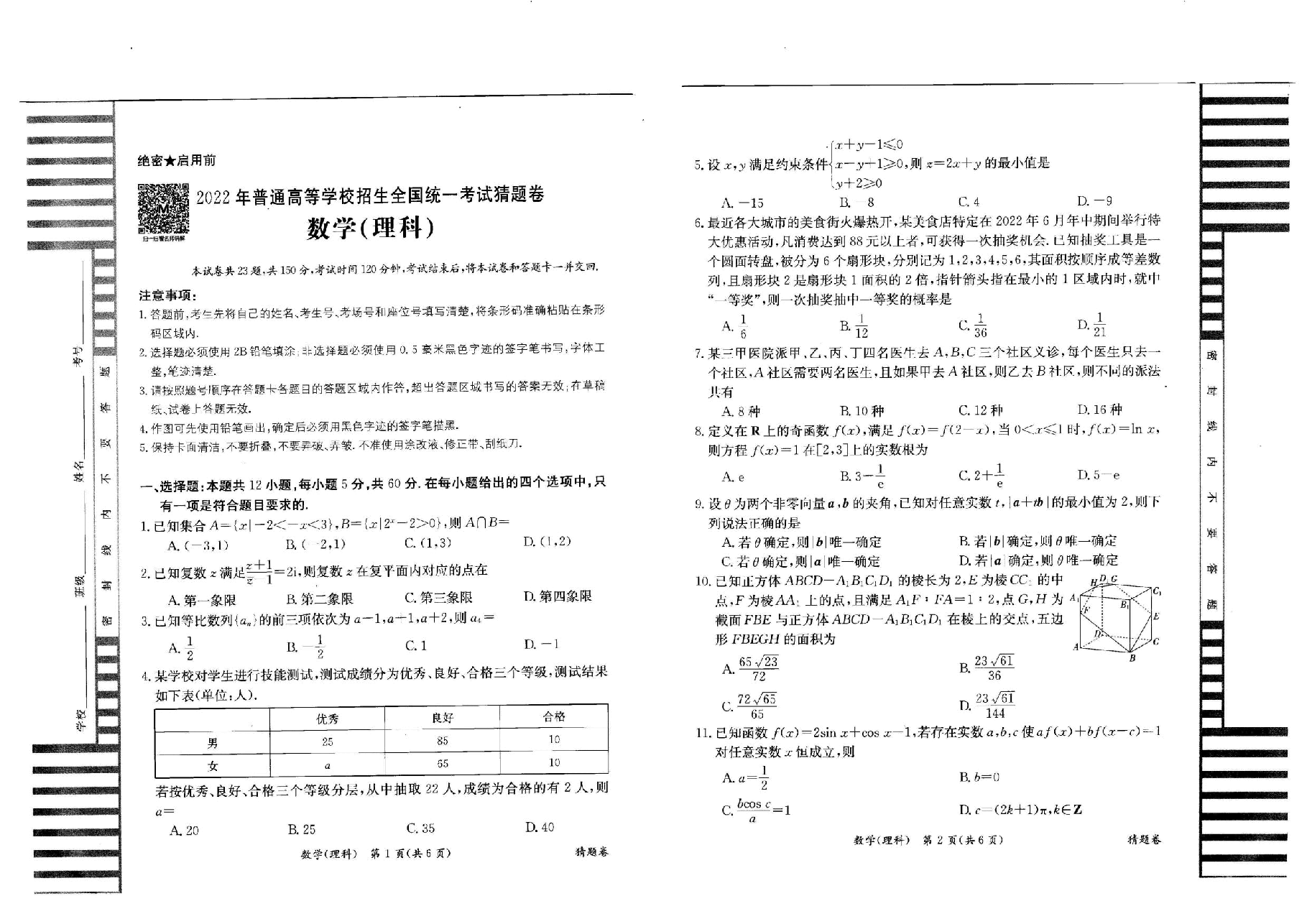 【2022年】高考押题卷理数:猜题卷+信息卷+押题卷【全国卷】.pdf,第1页预览