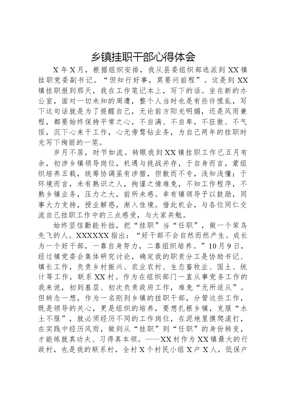 乡镇挂职干部心得体会.docx,第1页预览