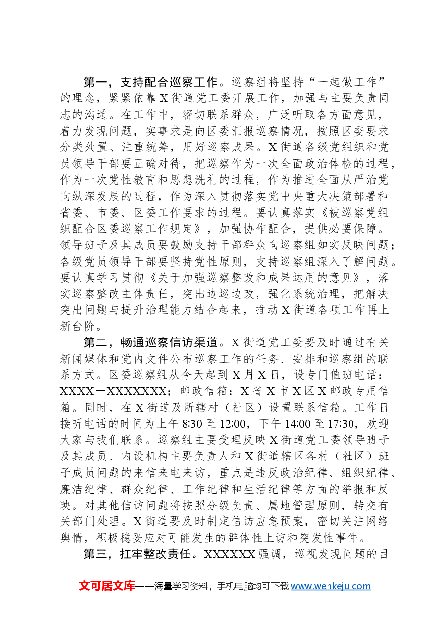 在区委巡察组巡察X街道党工委工作动员会上的讲话.docx,第4页预览