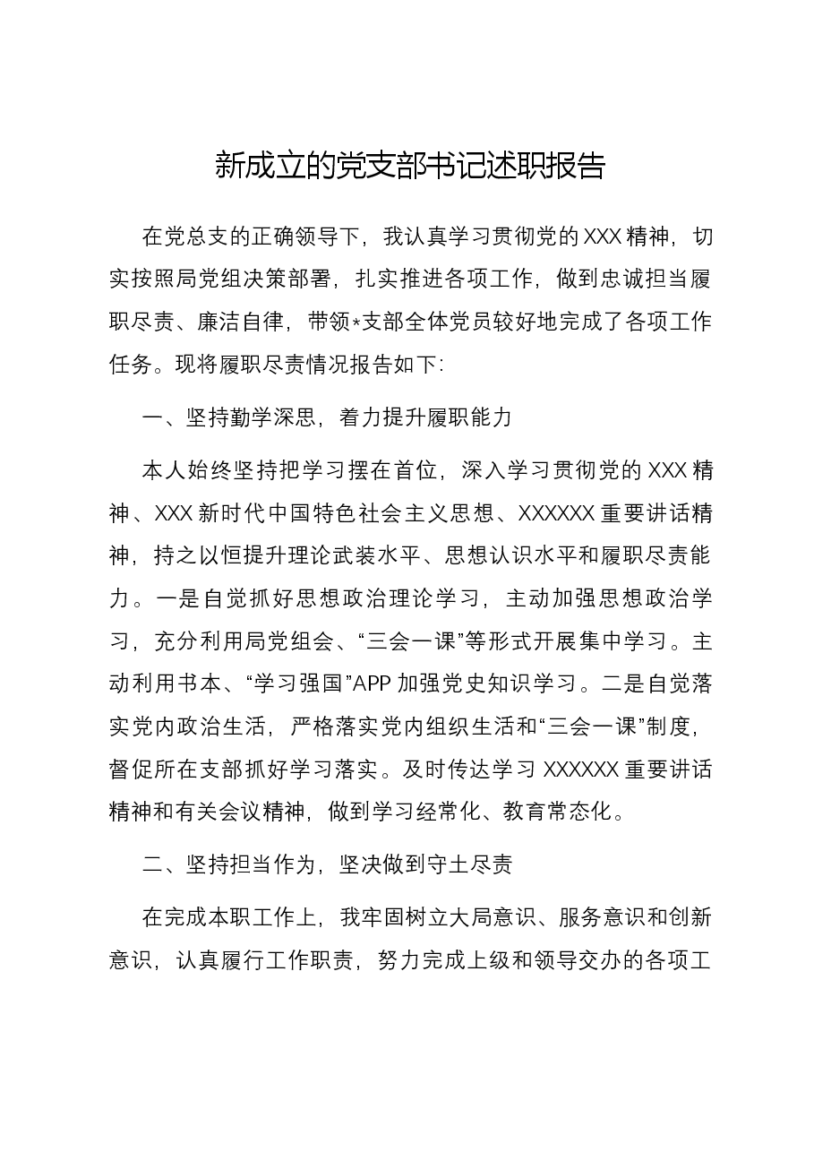 新成立的党支部书记述职报告.docx，第1页预览