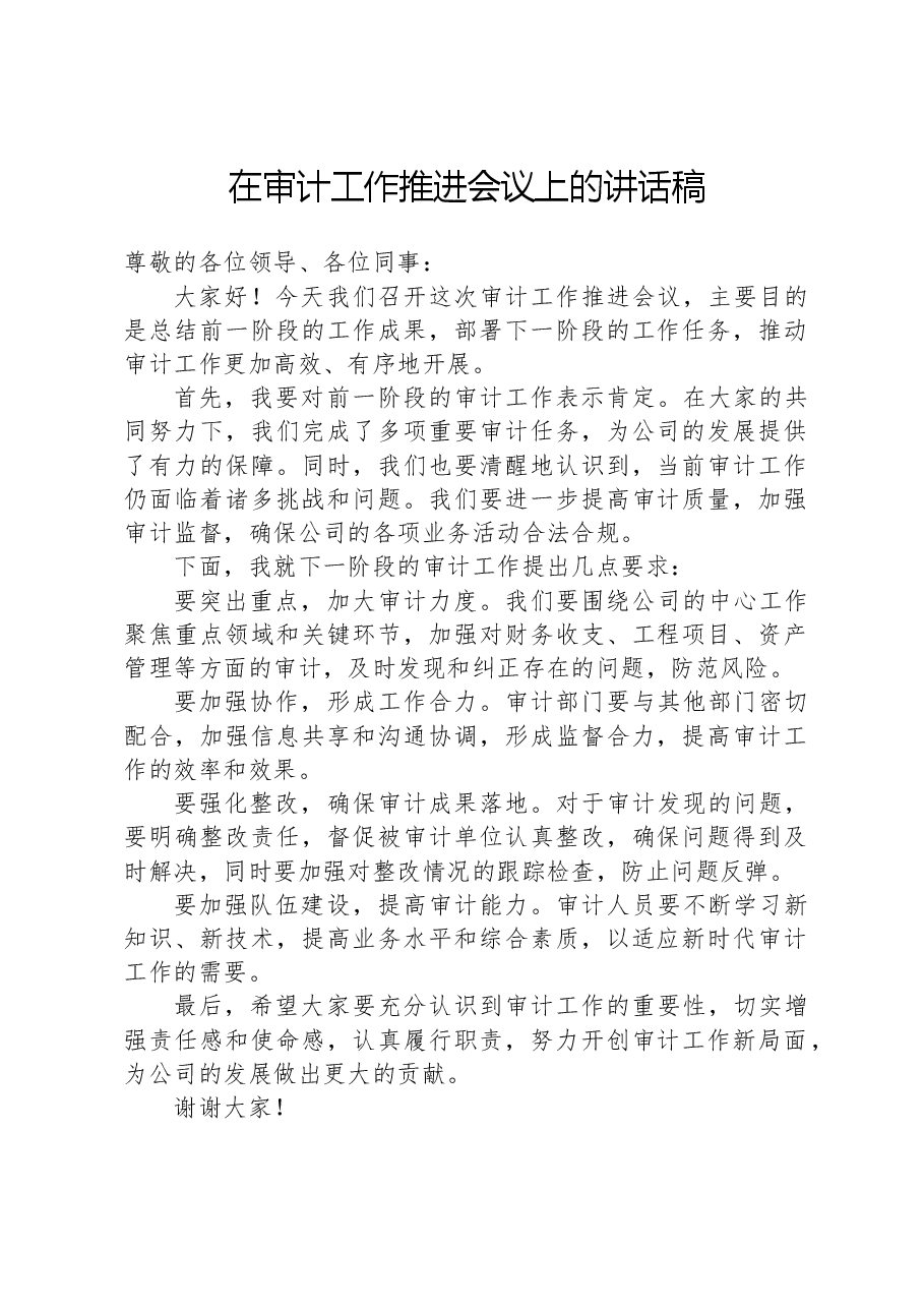 在审计工作推进会议上的讲话稿.docx,第1页预览