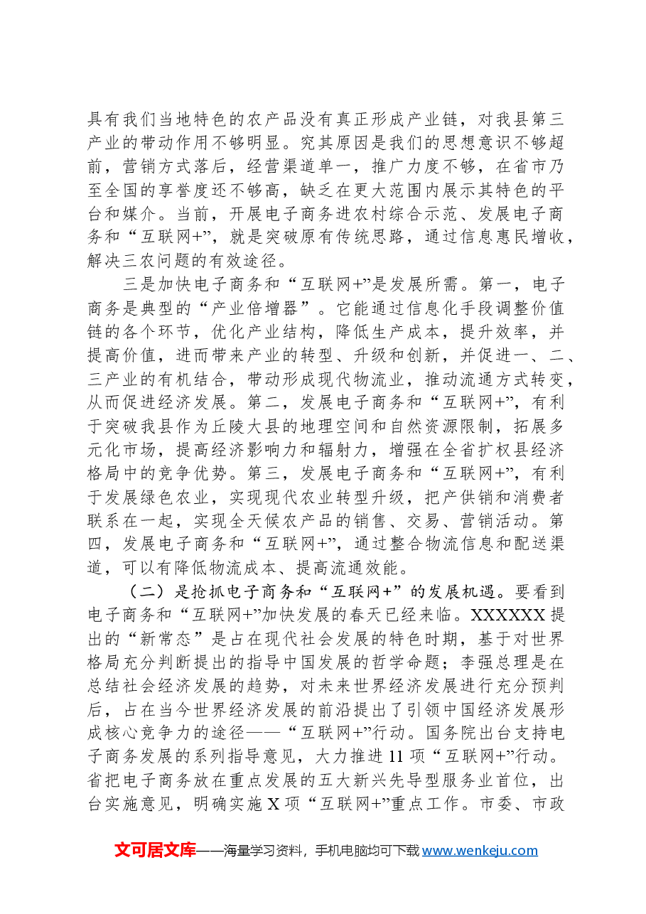 在电子商务和“互联网+”工作推进大会的讲话.docx,第3页预览