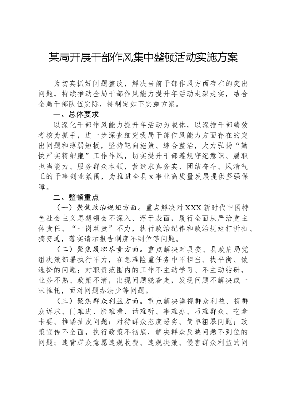 某局开展干部作风集中整顿活动实施方案.docx，第1页预览