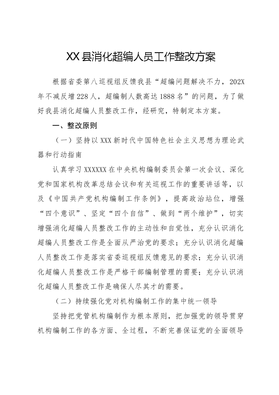 XX县消化超编人员工作整改方案.docx,第1页预览