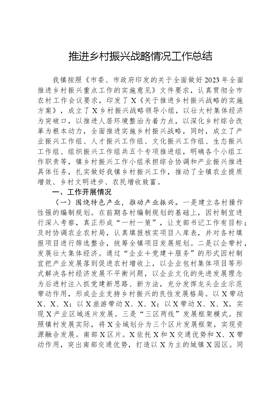 推进乡村振兴战略情况工作总结.docx,第1页预览