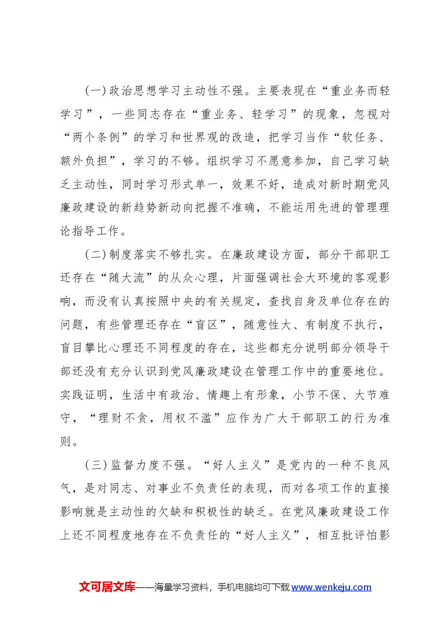 履行“一岗双责”主体责任方面存在的问题3篇.docx，第3页预览