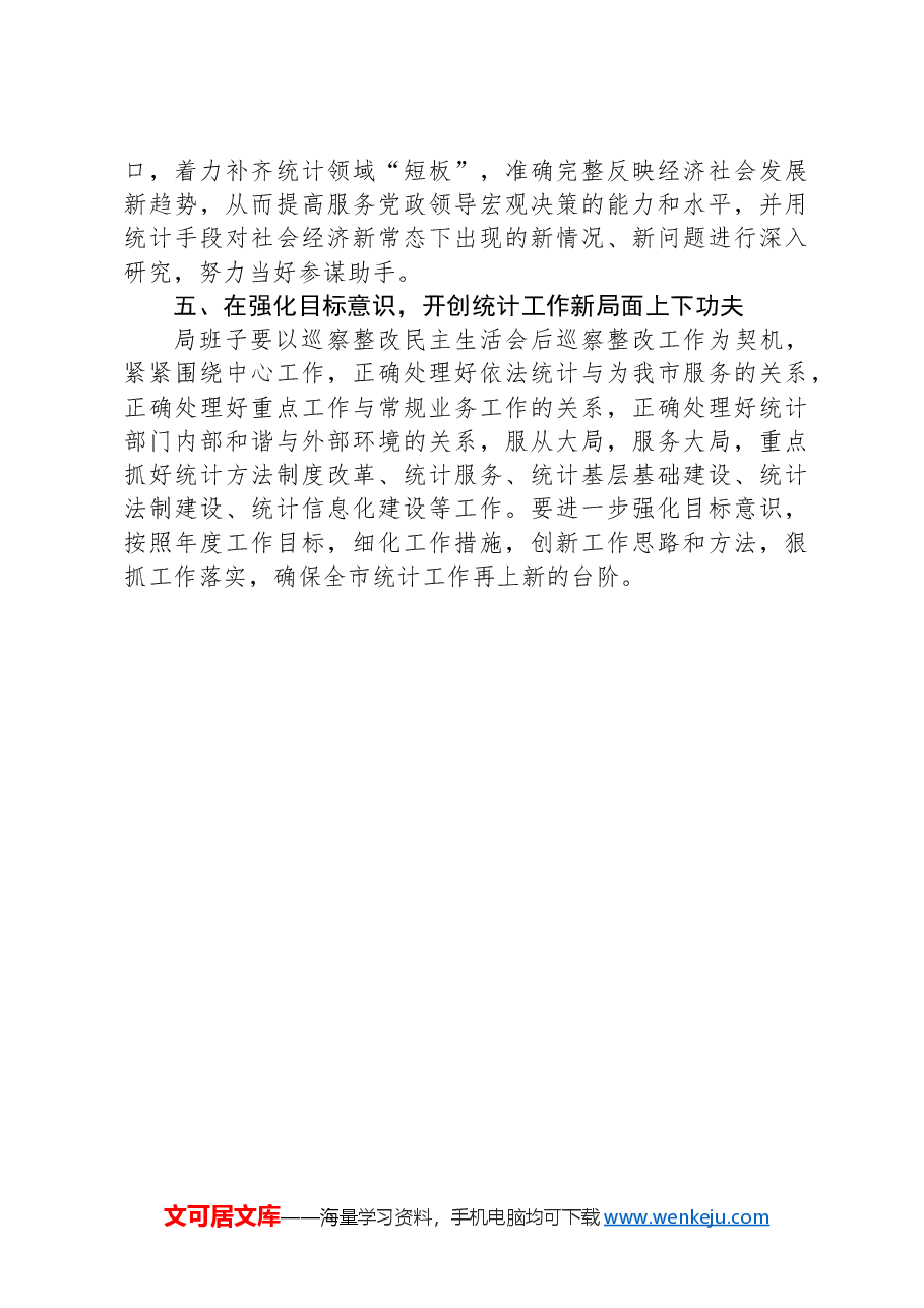 市统计局领导干部关于巡察整改工作研讨发言:“五下功夫”推动巡察整改与业务工作双融合.docx,第3页预览
