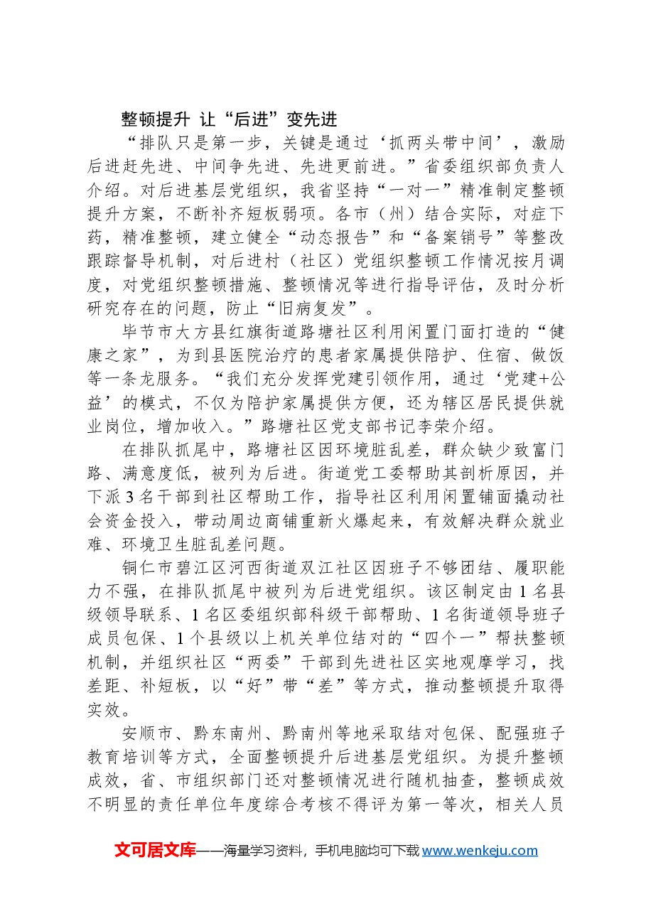 “排”出动力,“抓”出活力——X省“排队抓尾”建强基层党组织汇报.docx,第3页预览
