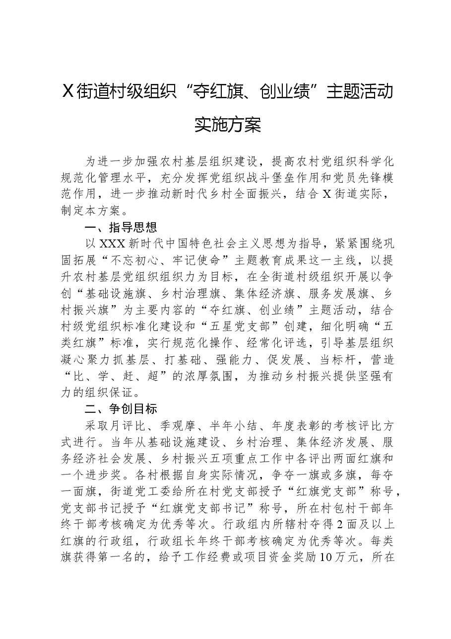 X街道村级组织“夺红旗、创业绩”主题活动实施方案.docx,第1页预览