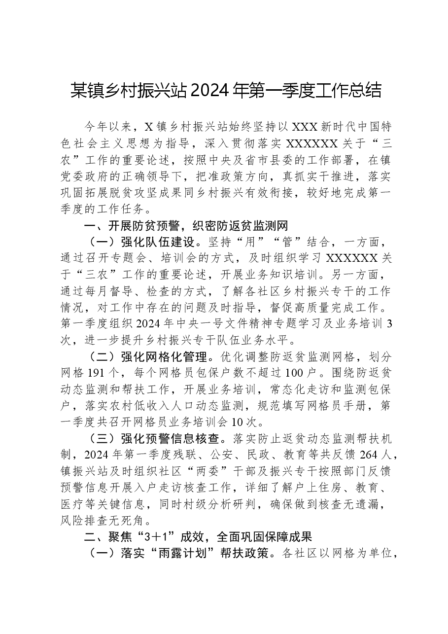 某镇乡村振兴站2024年第一季度工作总结.docx，第1页预览